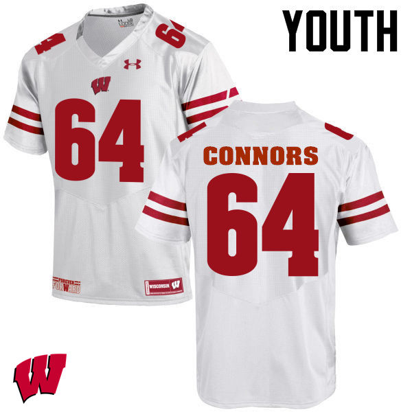 Wisconsin Badgers Youth #64 Brett Connors NCAA Under Armour Authentic White College Stitched Football Jersey MU40U43YS